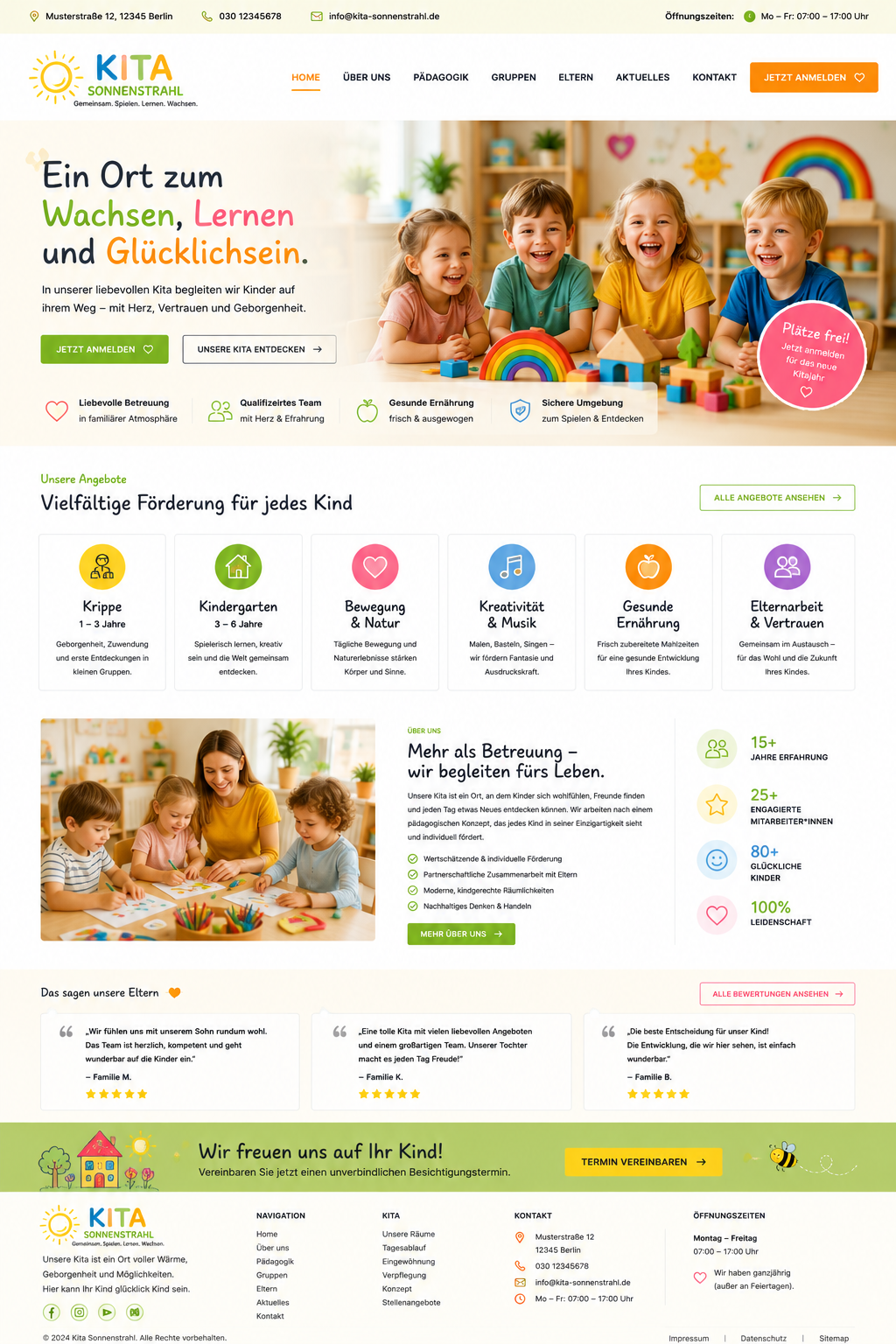 Kita Sonnenstrahl Webseiten-Mockup in voller Größe
