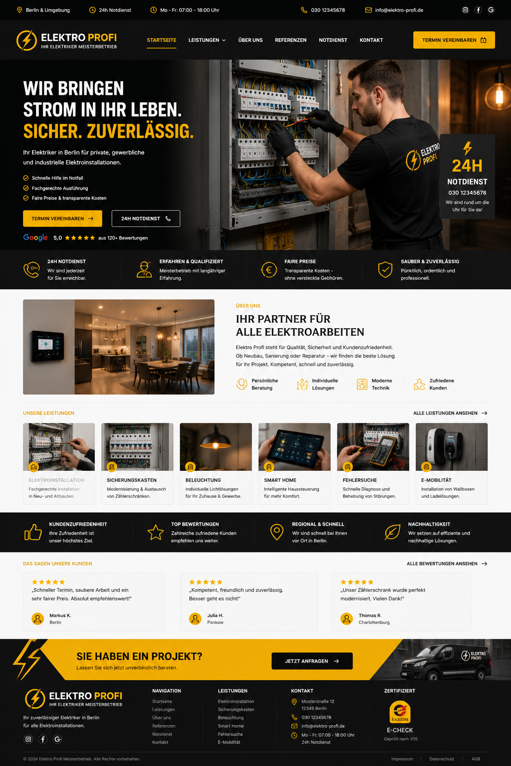 Elektro Profi Webseiten-Mockup in voller Größe