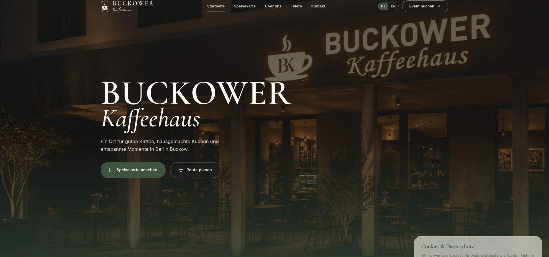 Webseite von Buckower Kaffeehaus — gebaut von Clieni Media