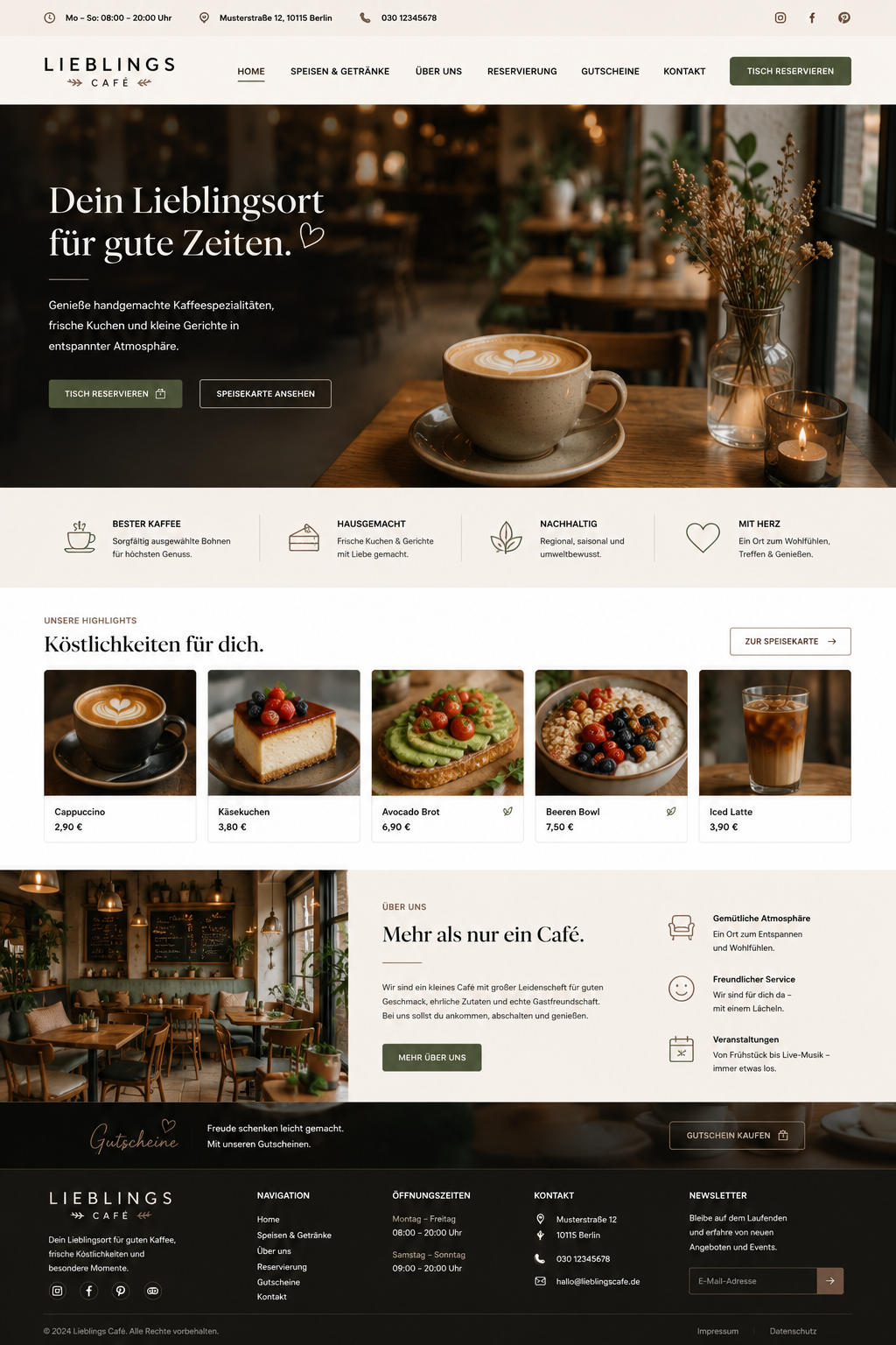 Lieblings Café Webseiten-Mockup in voller Größe
