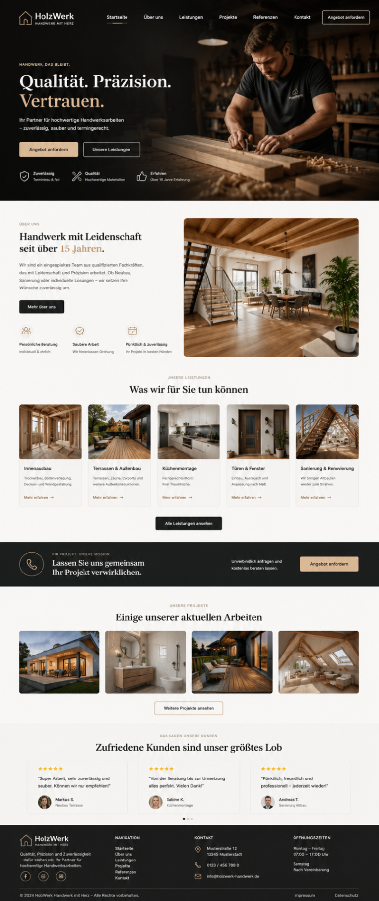 HolzWerk Webseiten-Mockup in voller Größe