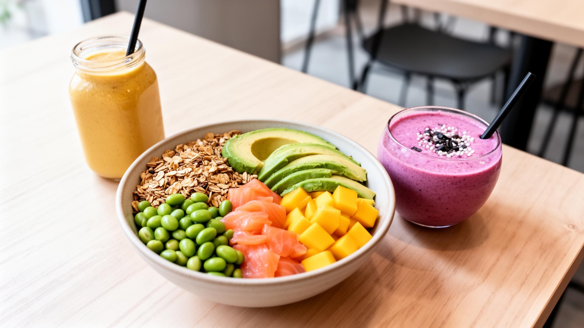 Bunte gesunde Bowl mit Smoothies im Hanse Frisch Lübeck