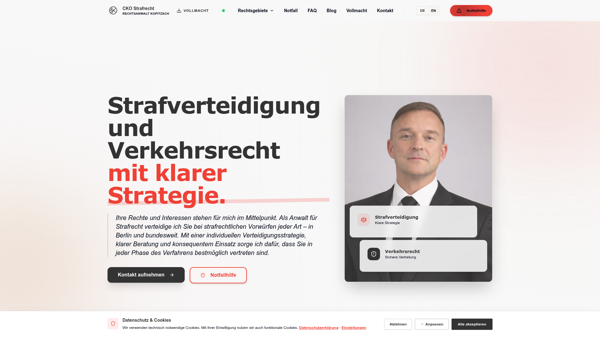 Webseite von CKO Strafrecht — gebaut von Clieni Media