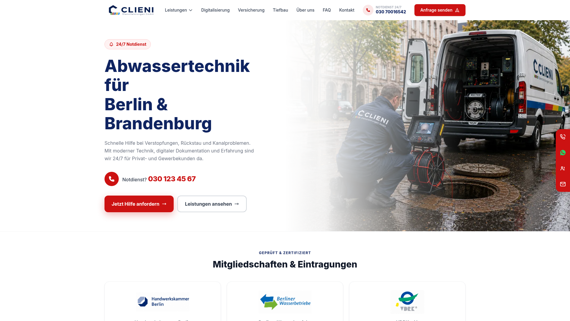 Webseite von Clieni Abwassertechnik — gebaut von Clieni Media