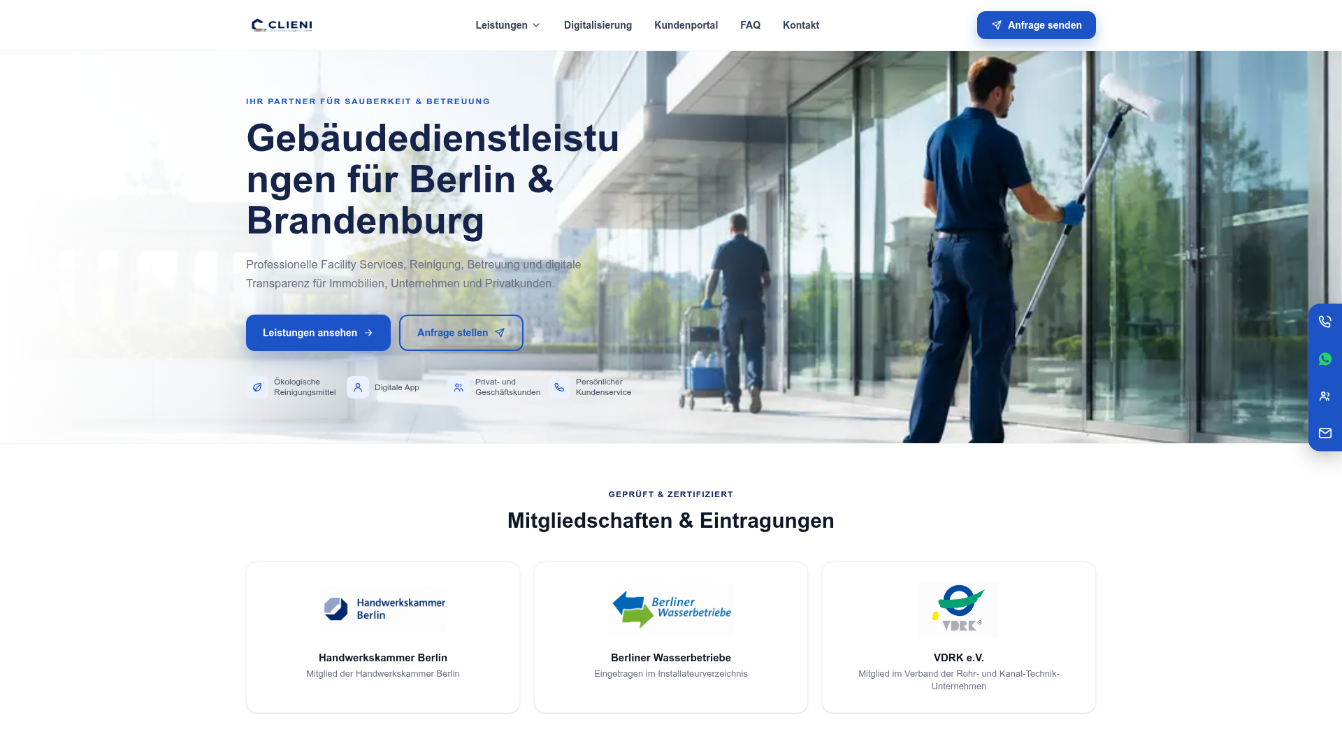 Webseite von Clieni Gebäudedienstleistung — gebaut von Clieni Media