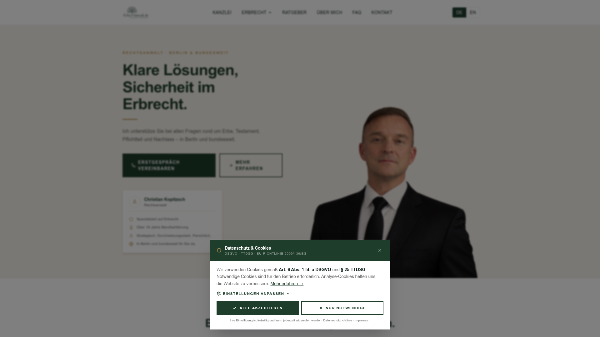 Webseite von Erbeanwalt — gebaut von Clieni Media