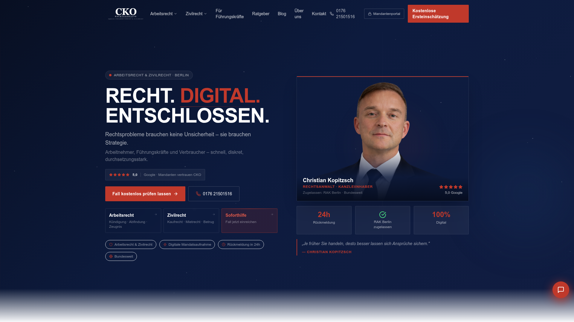 Webseite von Prozessanwalt Berlin — gebaut von Clieni Media